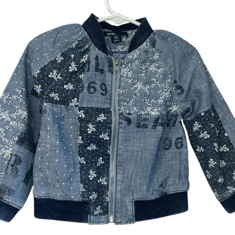 Gap Toddler Blue Bomber Patchwork Jacket(Size 2yrs)